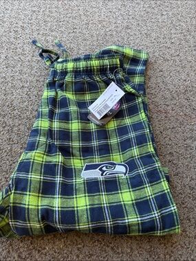 NFL Seattle Seahawks Navy and Lime Green Plaid Lounge Pants